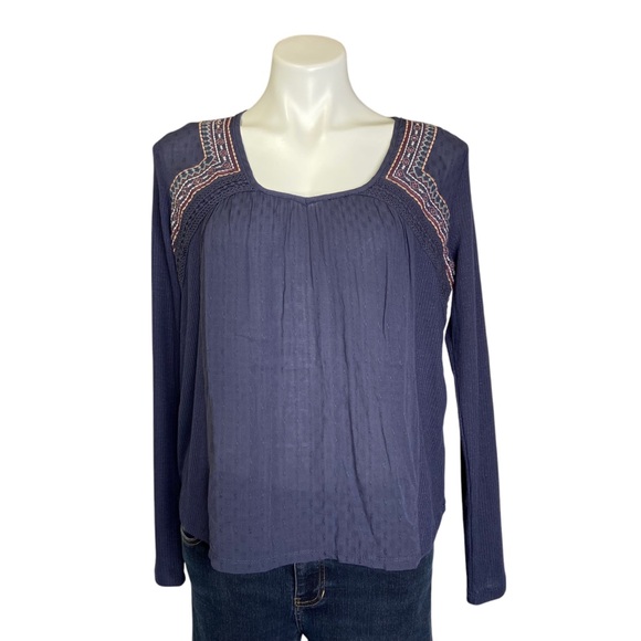 MASON & BELLE Long Sleeve Embroidered Boho Top Blue Small - Picture 1 of 12
